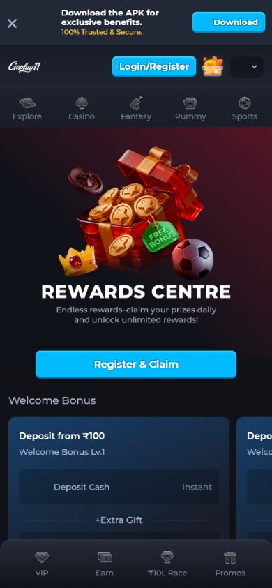 GoPlay11 Rewards Centre and welcome offer cards